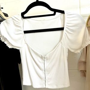 like new x-small corset-style bell sleeve white crop top from Wilfred Free